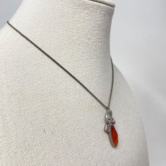 Lia Sophia Medley‎ Pendant Necklace Orange Pink Gems Silver-Tone Chain - Picture 6 of 9